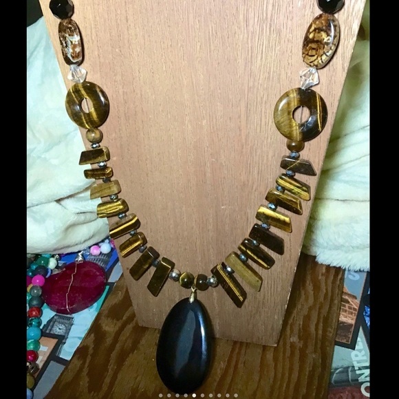 real tigers eye crystal agate onyx large necklace - Picture 5 of 8